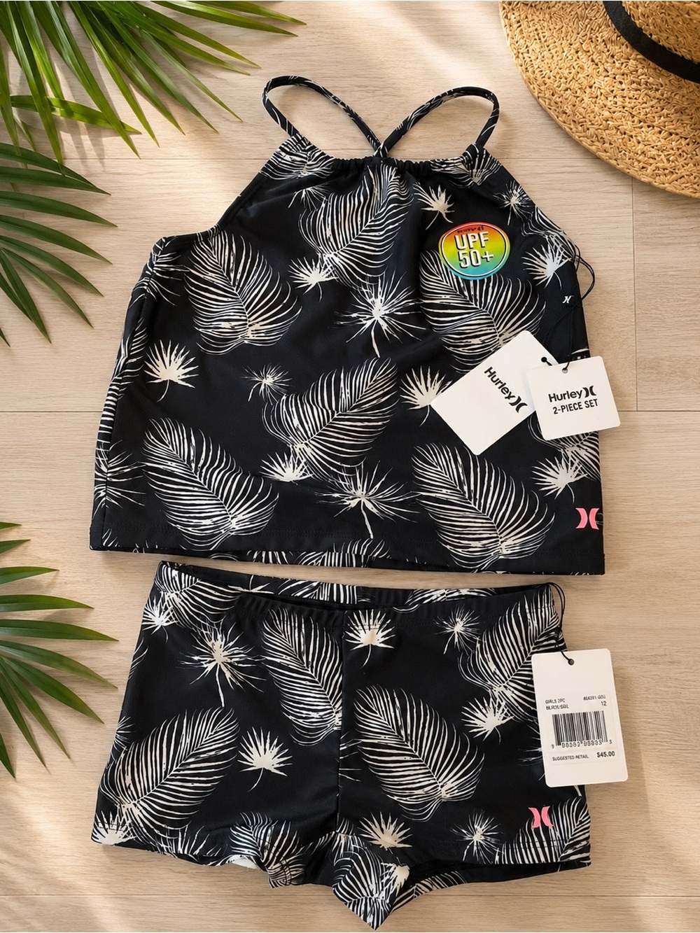 Hurley Girls' Boyshort Tankini 2-piece Swimsuit
